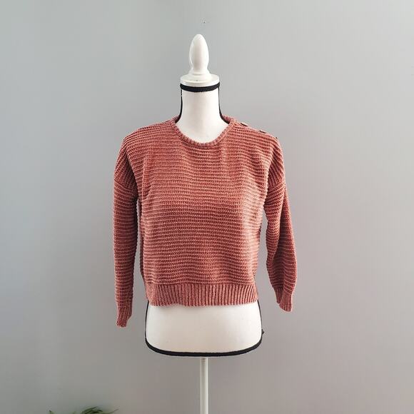 Poof Girl Pink Soft Chunky Knit Crop Sweater Size L - Picture 1 of 8